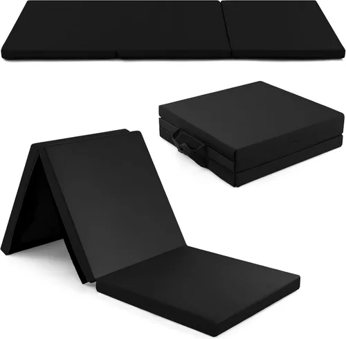 Vista 11 de Goplus Esterilla de Gimnasia Plegable, 6' x 2' x 2'' de Grosor Tri-Fold Esterilla de Ejercicio y Volteretas con Asas de Transporte, Cierre de Gancho