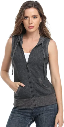 Vista 2 de MISS MOLY Sudadera sin mangas con capucha para mujer, básica, con cremallera