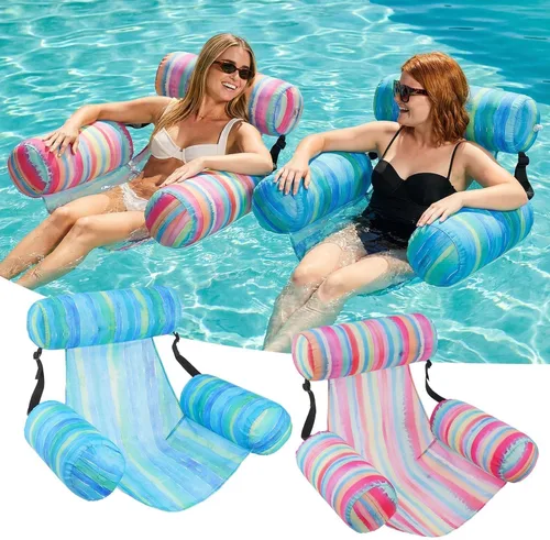 Vista 11 de Silla flotante inflable para piscina, paquete de 2 flotadores de piscina para adultos, resistentes, sillas flotantes de agua, flotadores inflables