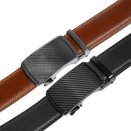 Vista 3 de Founders & C Cinturón para hombre, 2 unidades, vestido de cuero con trinquete con hebilla deslizante de 1 38 pulgadas en caja de regalo
