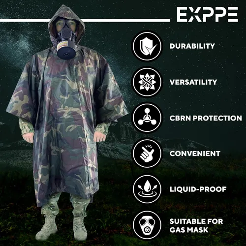 Vista 4 de Poncho nuclear militar M15 V.2, poncho táctico del ejército para la protección de CBRN, Camouflaje, Talla única