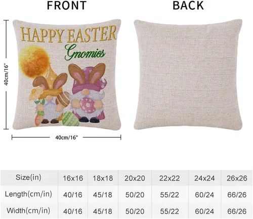 Vista 2 de Divertidas fundas de almohada de gnomo de Pascua, huevos de Pascua, zanahorias, divertidas fundas de almohada de 16 x 16 pulgadas, decoración