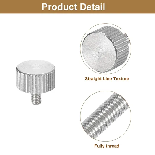 Vista 4 de uxcell M3x6mm Tornillos de pulgar moleteados, 5 piezas de acero inoxidable 304, cabeza plana moleteada, tornillos de pulgar roscados completamente