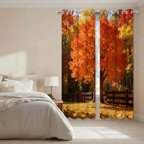 Vista 207 de Shrahala Orange Autumn Autumn Blackout Curtain Tiers, Fall Kitchen Valance Light Blocking Tier Drapes with Rod Pocket, 2 Pack 26 X 24 in