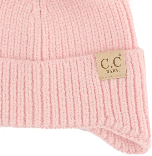 Vista 3 de C.C Gorro de piel doble con pompón para bebé con solapa para las orejas para niños y niñas, cómodo, suave, cálido, gorro de punto Skully