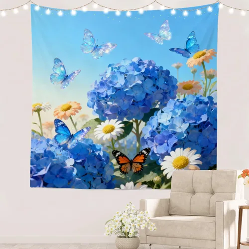 Vista 58 de Batmerry Peaceful Retreat Beautiful Landscape Polyester Tapestry, Blooming Garden Setting Lightweight Wall Hanging High-Definition Print Backdrop