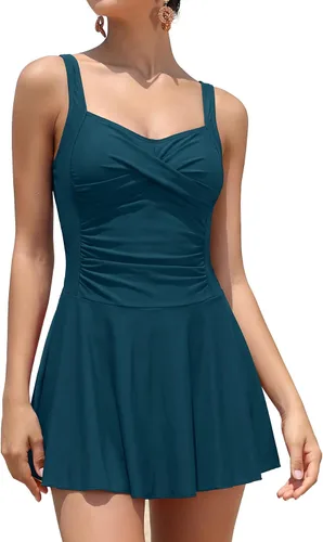 Vista 25 de SHEKINI Traje de baño de una pieza con falda fruncida cruzada para mujer Vestido de baño Traje de baño Albaricoque - Bw