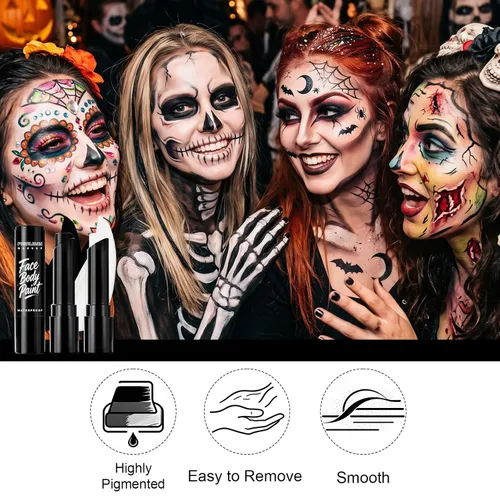 Vista 7 de Palos de pintura facial blanca y negra, pintura corporal a base de Negro blanco