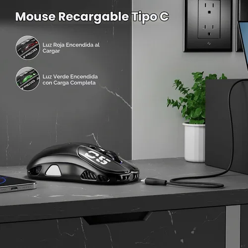 Vista 3 de Uciefy Ratón Bluetooth inalámbrico, Ratón LED recargable para portátil
