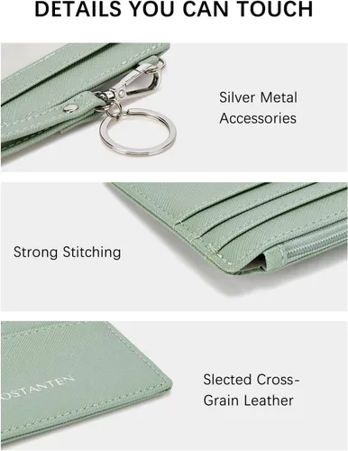 Vista 3 de BOSTANTEN Tarjetero para tarjetas de crédito para mujer, billetera de piel RFID, pequeña cartera delgada con llavero con ventana de identificación