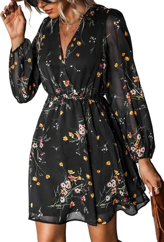 Vista 25 de CUPSHE Vestido floral de otoño para mujer, estilo bohemio, para vacaciones Borgoña Ditsy