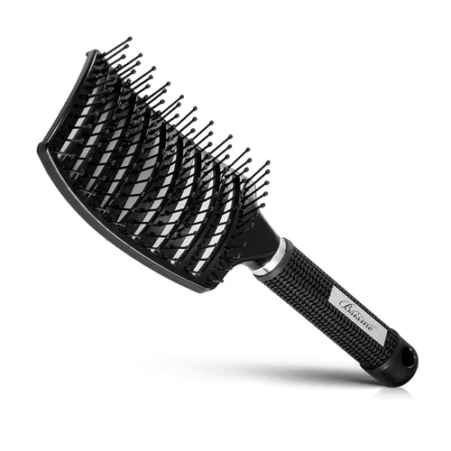 Vista 10 de Cepillo de pelo, cepillo profesional curvado ventilado con cerdas de 0.984 in para un secado más rápido, desenredar para cabello húmedo y seco Marrón