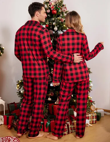 Vista 3 de Ekouaer - Conjunto de pijama de manga larga y botones, motivos navideños a juego para la familia, tallas de la S a la XXL