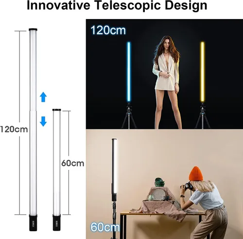 Vista 2 de SIRUI Varita de luz LED RGB T120, barra de luz de estudio portátil para fotografía, tubo de luz de 47.2 pulgadas con batería recargable, CRI 97