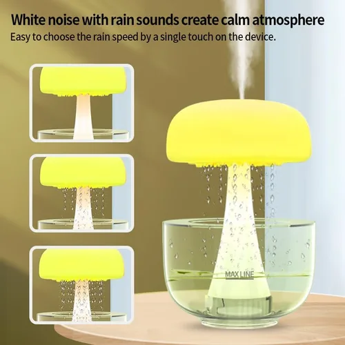 Vista 6 de Humidificador de lluvia nube de goteo, difusor de nube de lluvia, luz nocturna de lluvia y goteo, humidificador de hongos con goteo de agua, lámpara