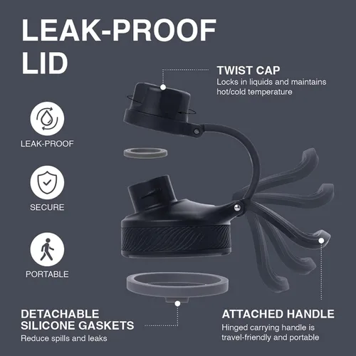 Vista 5 de LocknLock Trek Botella de acero inoxidable con aislamiento de doble pared, 24 onzas, color negro