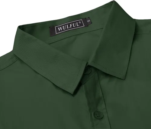 Vista 3 de WULFUL Camisa de vestir casual de manga larga para hombre, de algodón, con botones, ajuste regular