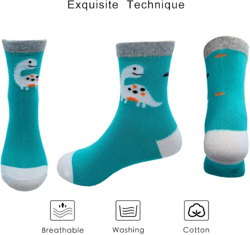 Vista 2 de Calcetines de algodón para niños pequeños diseño de dinosaurio 5 pares