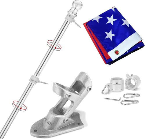 Vista 11 de Yeesun Mástil de bandera para casa con bandera estadounidense de 3 x 5, montaje en pared de 6 pies con soporte para porche del hogar, decoración al