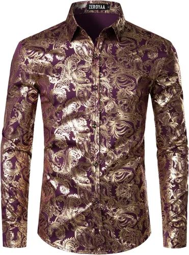 Vista 18 de ZEROYAA Men's Luxury Paisley Floral Printed Button Down Shirt Zhcl36-negro oro