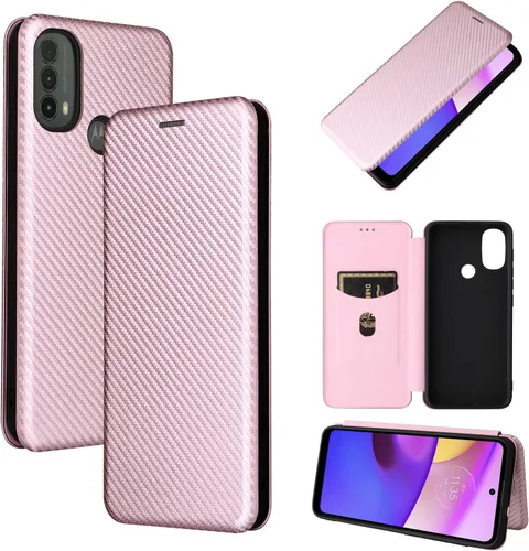 Vista 5 de Compatible con Motorola Moto E40, E30, E20 de fibra de carbono Flip Funda de protección completa Flip Case de fibra de carbono PU + TPU Hybrid Case