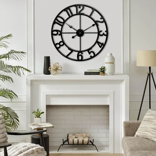 Vista 6 de CLXEAST Relojes de pared de 24 pulgadas para decoración de sala de estar, reloj de pared grande de metal negro que funciona con pilas Número arábigo