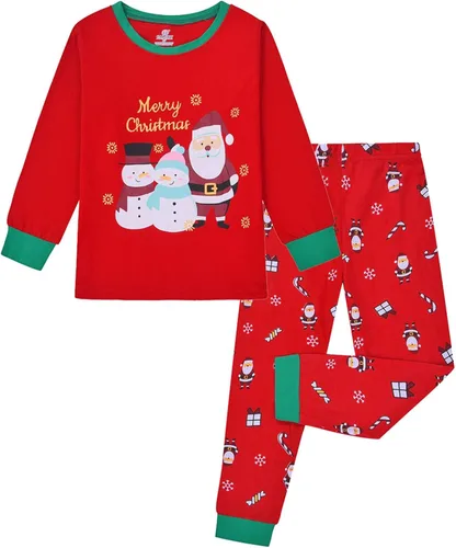 Vista 2 de TBUIALL Conjunto de dos piezas para niñas, pijamas de Navidad de algodón de manga larga a juego, conjunto de vacaciones para niños pequeños