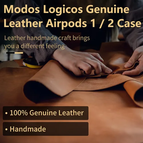 Vista 5 de MODOS LOGICOS Funda de carga para Apple Air Pods, funda de cuero genuino con un par de borlas caídas para Apple AirPods 1/2 Funda de carga - Beige