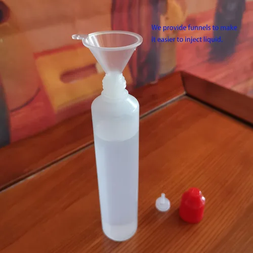Vista 5 de Botella de plástico de LDPE de 2.0 fl oz con punta larga suave y exprimible para líquidos, tapa a prueba de niños, con mini embudo y etiqueta