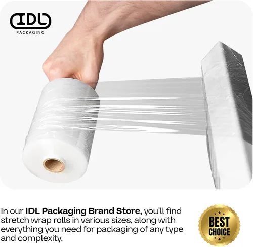 Vista 7 de IDL Packaging Mini rollo elástico de 5 pulgadas, 700 pies, calibre 120 (paquete de 1) con un mango de cartón extendido, envoltura de plástico