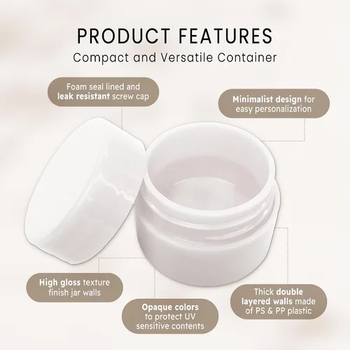 Vista 3 de Beauticom - Recipiente de plástico de doble pared grueso de 0.25 onzas (0.25 onzas) blanco con tapa forrada de espuma para pastillas, medicamentos