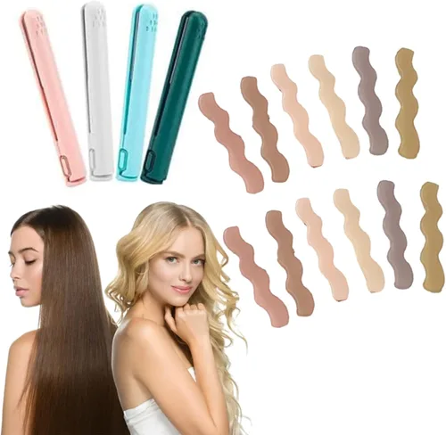 Vista 8 de RJDJ Mini rizador de doble propósito, alisador y rizador de pelo 2 en 1, calentador de cerámica, portátil, recargable por USB, adecuado para cabello