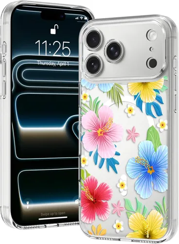 Vista 24 de OOK Magnetic for iPhone 17 Case Clear Pretty Flower Girls Women [Not Yellowing][Screen Protector] [ MagSafe Compatible] with Full Camera Lens