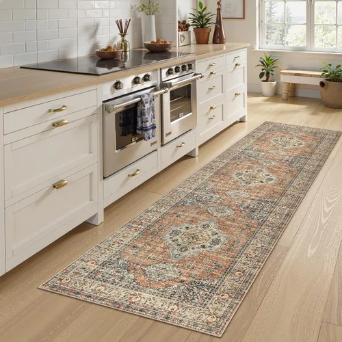 Vista 61 de Lahome Alfombra oriental lavable de área pequeña, 2 x 3 pies, para entrada, cocina, ultra fina, suave, tapete antideslizante para puerta de Azul