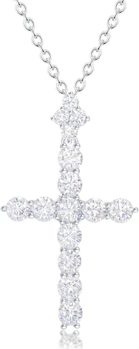 Vista 12 de YIMERAIRE Collar de Cruz Corona de Moissanita Mejorado Oro Vermeil de 14K 1.1 Quilates Delicado Helado Joyería de Cruz de Fe Cristiana Plata de Ley