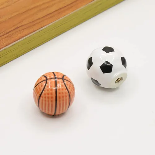 Vista 5 de Pomos de cerámica pesada para baloncesto, 4 piezas de pelota deportiva temática de fiesta para niños y bebés, decoración del hogar, manijas