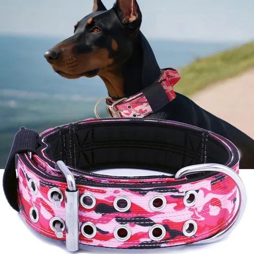 Vista 7 de Collar de perro para perros grandes, collares negros de 2 pulgadas con asa para perros de raza extragrande, collar táctico de nailon K9 resistente