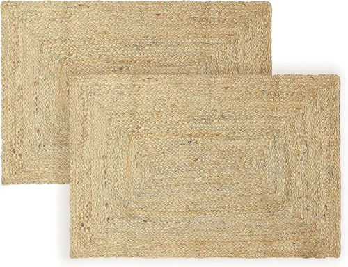 Vista 10 de RedEarth · Alfombra rectangular - 2'x3' de yute natural trenzada con respaldo antideslizante - Alfombra boho tejida a mano para dormitorio, cocina