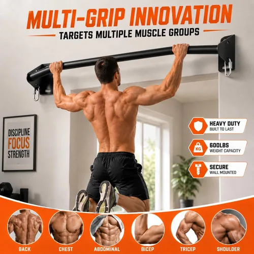 Vista 6 de Pull Up Bar Wall Mounted-Heavy Duty Joist Mounted Pull Up Bar-Premium Strength Training Pull-Up Bars-Fast and Easy Installation for Home and Garage