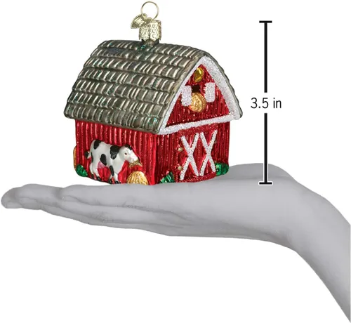 Vista 4 de Old World Christmas: Colección Fireman - Adorno de vidrio soplado para árbol de Navidad Granero