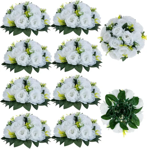 Vista 13 de BLOSMON Bolas de Flores para Bodas, Centros de Mesa de Rosas, 2 Piezas, Flores Artificiales Negras, Bolas Florales Colgantes, Decoración de Arreglos