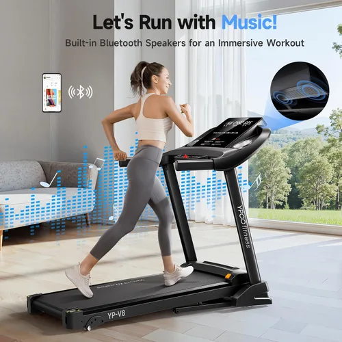 Vista 3 de Cintas de correr para el hogar con inclinación, cintas de correr plegables automáticas, 8.0 MPH caminadora con Bluetooth, capacidad de peso de 300