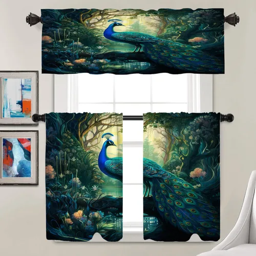Vista 301 de Batmerry American Flag Ink Dot Blackout Tier Curtains, Red Blue White Stars Abstract Thermal Insulated Half Curtain Rod Pocket Small Valance for