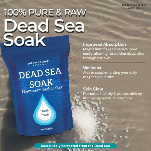 Vista 2 de Aromasong Copos de magnesio, 15 libras, baño del mar muerto y remojo de pies, alternativa superior a la sal de Epsom con 27,360 mg de magnesio por