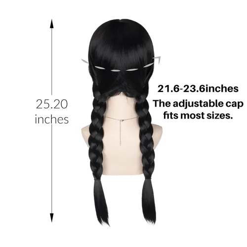 Vista 4 de Yan Dream Peluca larga de trenzas negras para mujer, peluca de coleta trenzada para Halloween, cosplay, fiesta, peluca para adultos