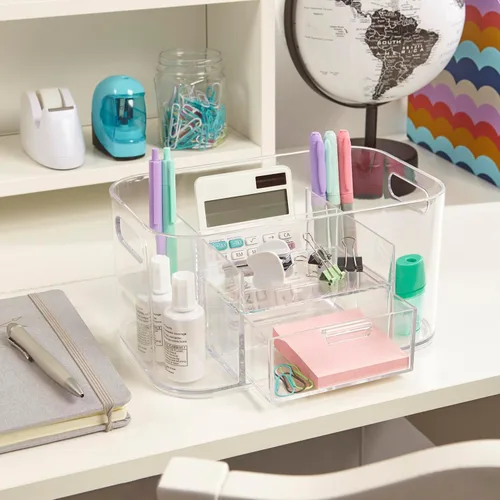 Vista 4 de STORi Bliss Organizador de Maquillaje Transparente para Encimera, Organizador de Baño Dividido y Cajón de Almacenamiento, Soporte para Brochas