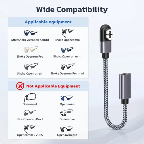 Vista 9 de RUXELY Adaptador de cable de carga de auriculares USB C a Shokz, 2
