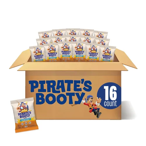 Vista 8 de Pirate's Booty Soplados de queso cheddar blanco envejecido, 24 unidades, bolsas de 0.5 onzas, sin gluten, aperitivos saludables para niños