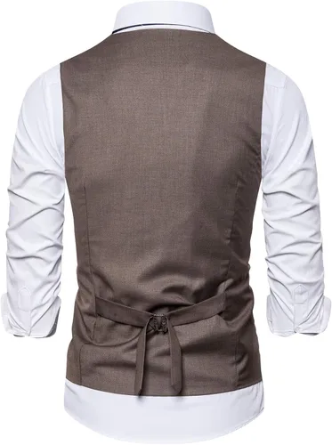Vista 3 de DONGD Chaleco de traje formal para hombre, chaleco de vestir de negocios para traje o esmoquin Café
