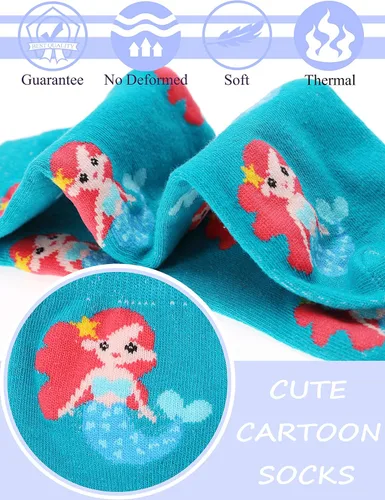 Vista 2 de Anlisim Calcetines de algodón suave para niñas, diseño de animales, de dibujos animados, paquete de 6